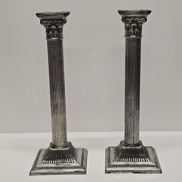 VTG WA William Adams Spain 10" Candlesticks Silver Plated Neoclassical Columns - Picture 1 of 8